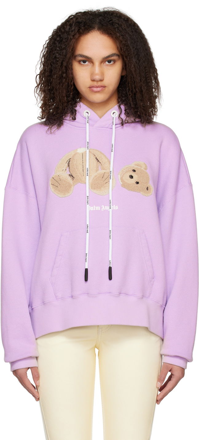 Pulover Palm Angels Bear Appliqué Relaxed-Fit Hoodie Lila | PMBB058C99FLE0053660