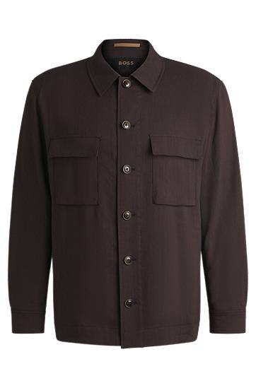 Srajce BOSS BOSS Relaxed-Fit Overshirt Linen Blend with Wool Rjava | 50539503