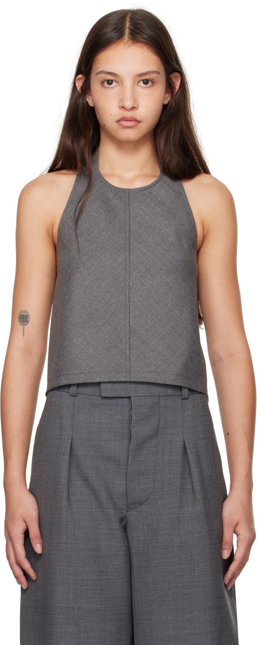 Majica brez rokavov WARDROBE.NYC WARDROBE.NYC Halter Neck Sleeveless Top Siva | W1058F24FL