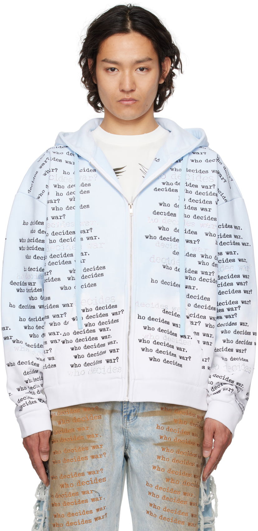 Pulover Who Decides War Who Decides War WDW Scripture Zip-Up Hoodie Modra | 1110570008SS25