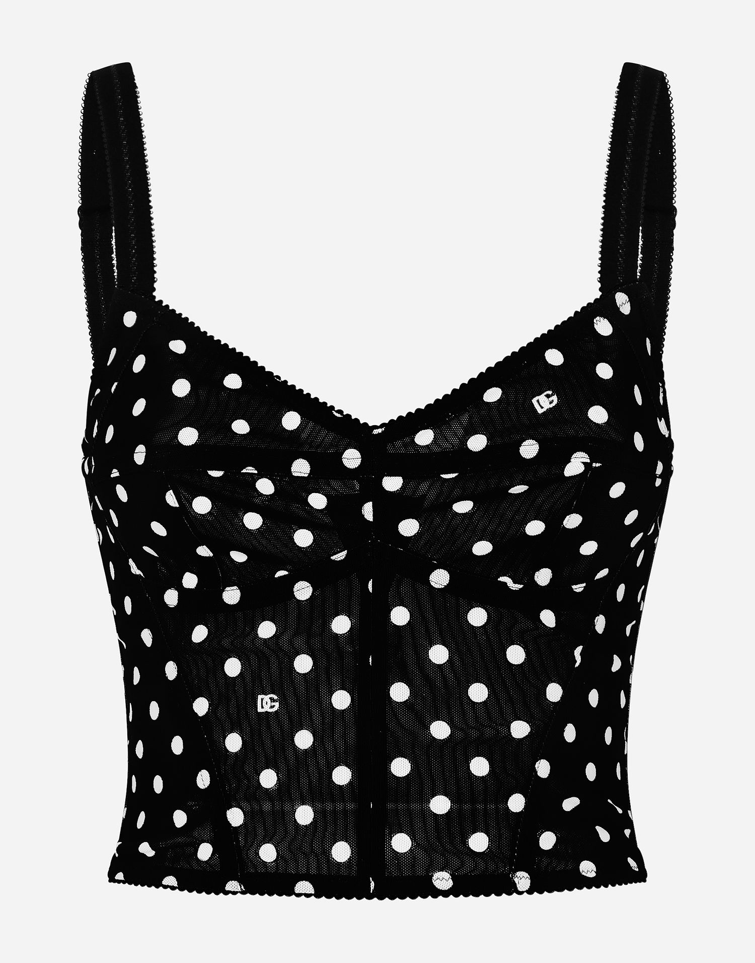 Majica brez rokavov Dolce & Gabbana Polka Dot Marquisette Corset Top Črna | F7AB7TFSUBGHNZQW, 0