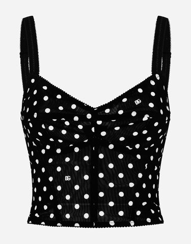 Majica brez rokavov Dolce & Gabbana Polka Dot Marquisette Corset Top Črna | F7AB7TFSUBGHNZQW, 0
