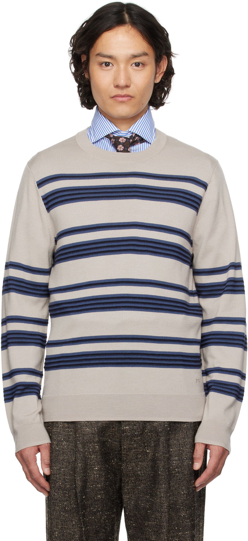 Pleteni pulover Paul Smith PS Paul Smith Raised Stripe Merino Wool Sweater Bež | M2R-307Z-P22297-61