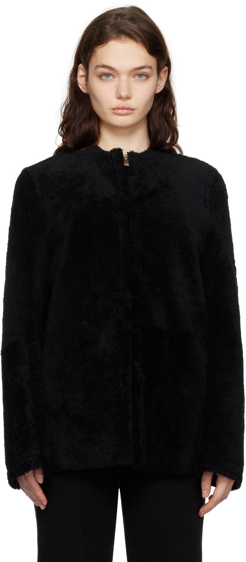 Jakna TOTEME TOTEME Zipped Teddy Shearling Jacket Črna | 251-WRO0184-LE0048