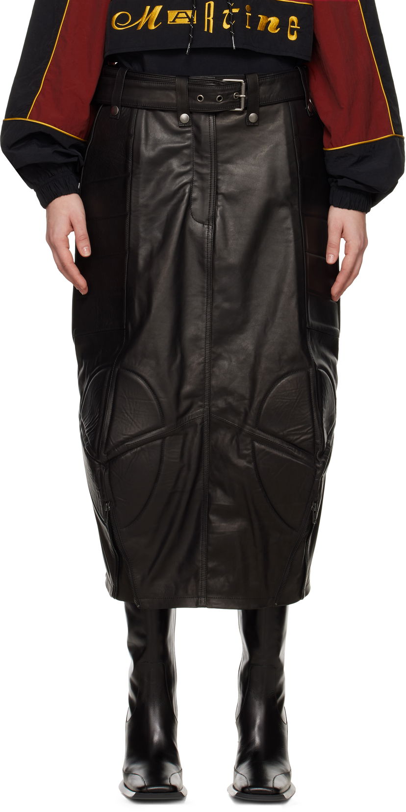 Krila Martine Rose Martine Rose Biker Leather Midi Skirt Črna | 548LP15001
