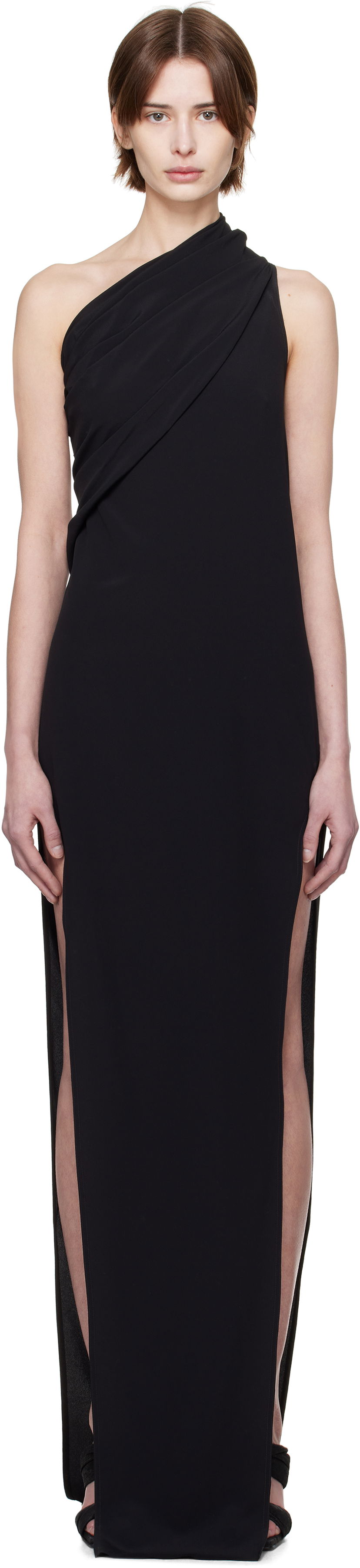 Obleke Rick Owens Rick Owens Hollywood Athena Arrowhead One-Shoulder Maxi Dress Črna | RP01E7509 CC