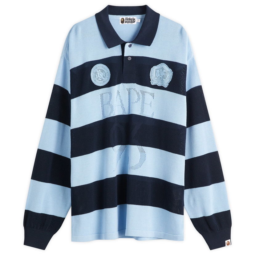 Majica BAPE A Bathing Ape Jacquard Multi Logo Stripe Relaxed Fit LS T-Shirt Modra | 001LTL301309M-NVY