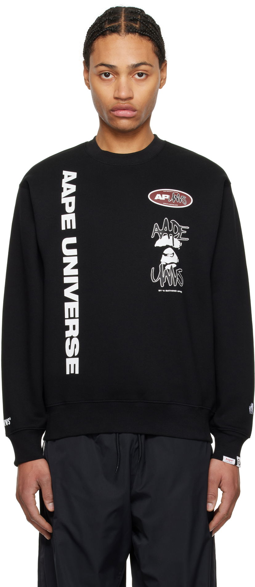 Pulover AAPE by A Bathing Ape AAPE by A Bathing Ape UNVS Crew Neck Sweatshirt Črna | AAPSWMB337XXNBKX