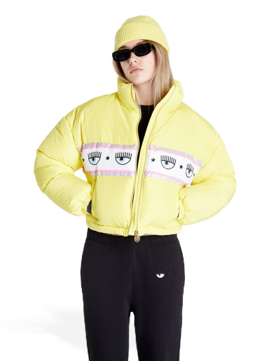 Puhovka Chiara Ferragni Logo Print Puffer Jacket Rumena | 73CBUD03CQS17604