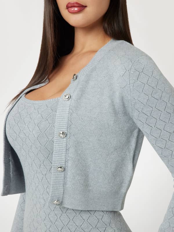 Pleteni pulover GUESS Open-Knit Cropped Cardigan Modra | W5RR23Z2YJ2