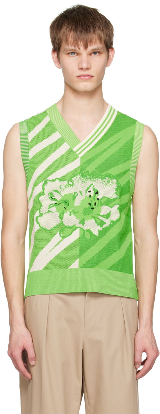 Pleteni pulover Feng Chen Wang Feng Chen Wang Floral Knit Vest Zelena | FUS15KT07G