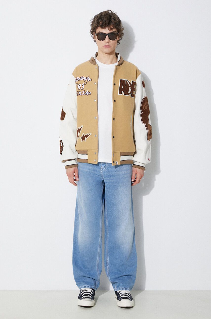 Bomber jakna BAPE Multi Motif Varsity Bomber Jacket Bež | 1J80141001, 1
