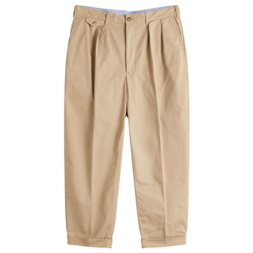Hlače BEAMS Beams Plus 2 Pleat Chino Trousers, Size X-Large Bež | 3823-0097-874-24
