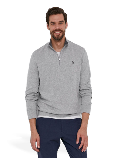 Pulover Polo by Ralph Lauren Embroidered Logo 1/4 Zip Sweatshirt Siva | 710812963002