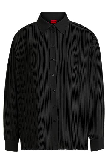 Srajce BOSS Plissé Crepe Regular-Fit Blouse Črna | 50524203