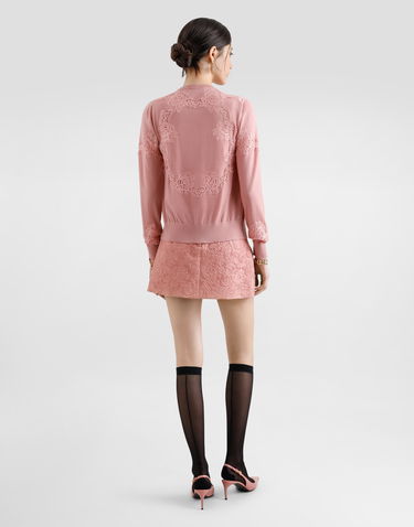 Pleteni pulover Dolce & Gabbana Dolce & Gabbana Wool Cardigan with Lace Inlay Roza | FXV05TJDVB0F0473, 2
