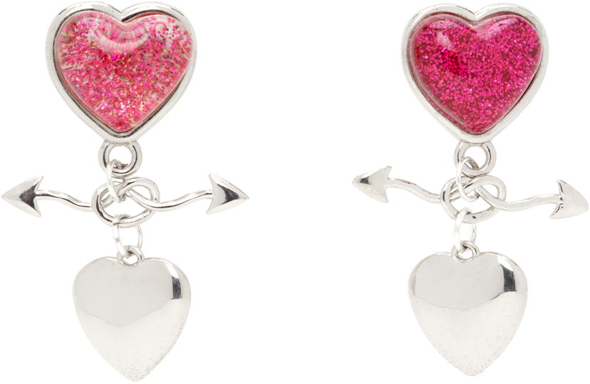 Uhani Chopova Lowena Entwined Heart Drop Earrings Roza | 6634