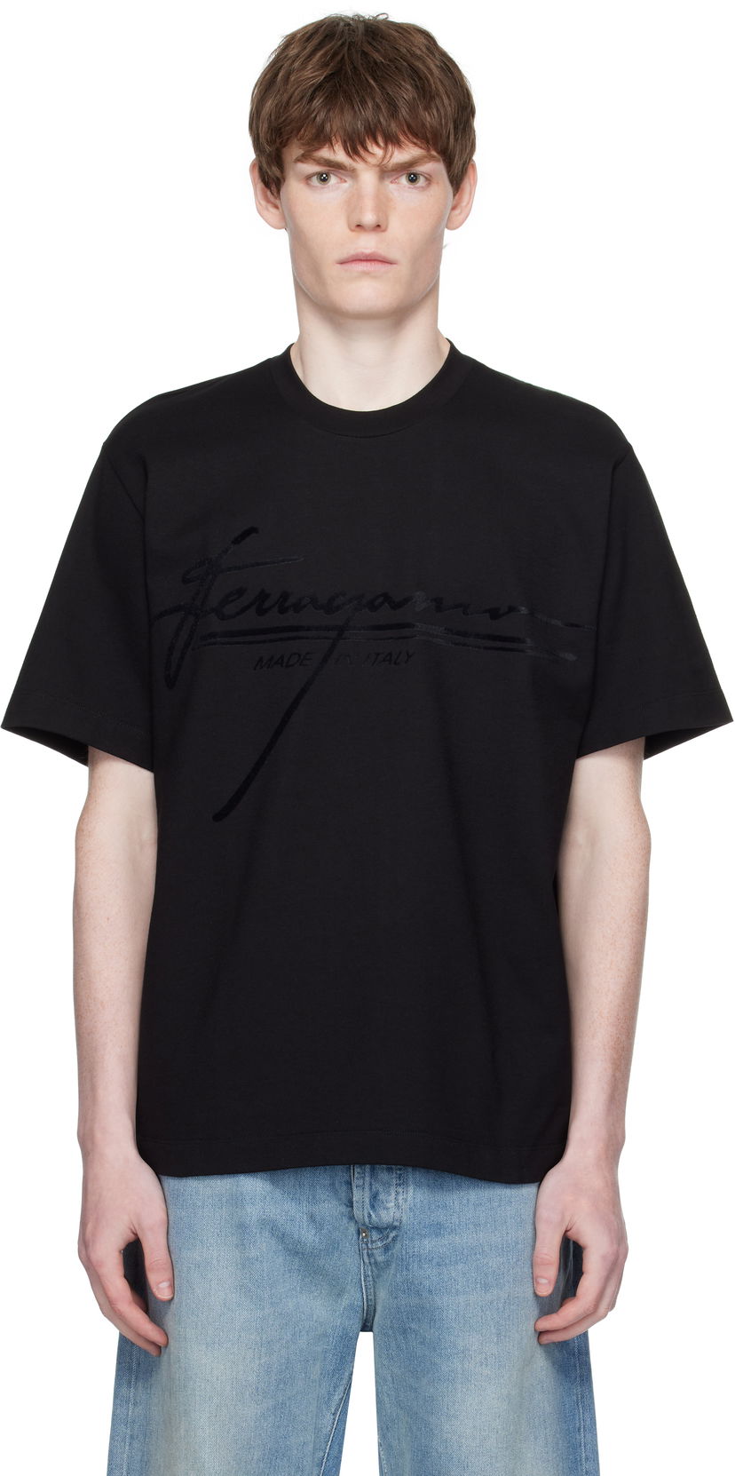 Majica FERRAGAMO Ferragamo Signature Crew Neck T-Shirt Črna | 786885