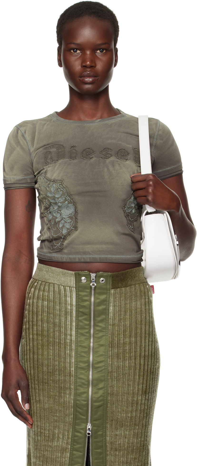 Torbica Diesel Appliquéd Distressed T-Shirt Zelena | A14183 0HMAG