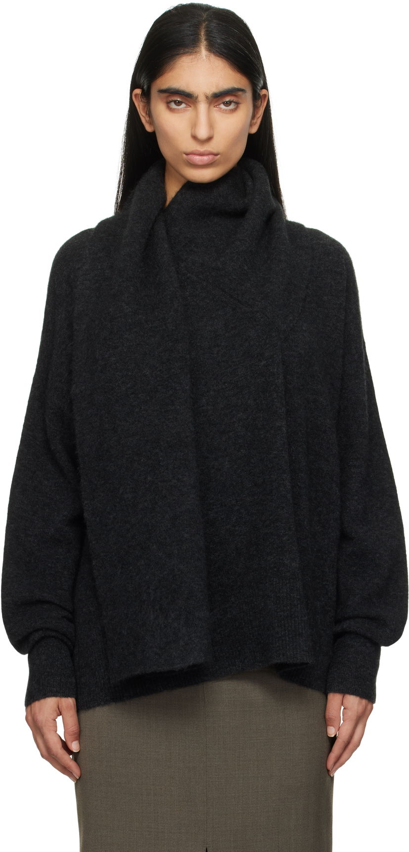 Pleteni pulover TOTEME TOTEME Draped Scarf Knit Sweater Siva | 244-WRT0368-YA0099