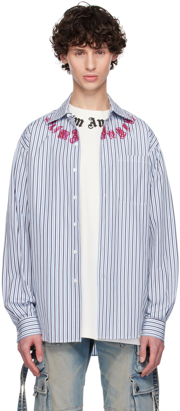 Srajce Palm Angels Blue Striped Shirt Modra | PMGE024F24FAB0014532