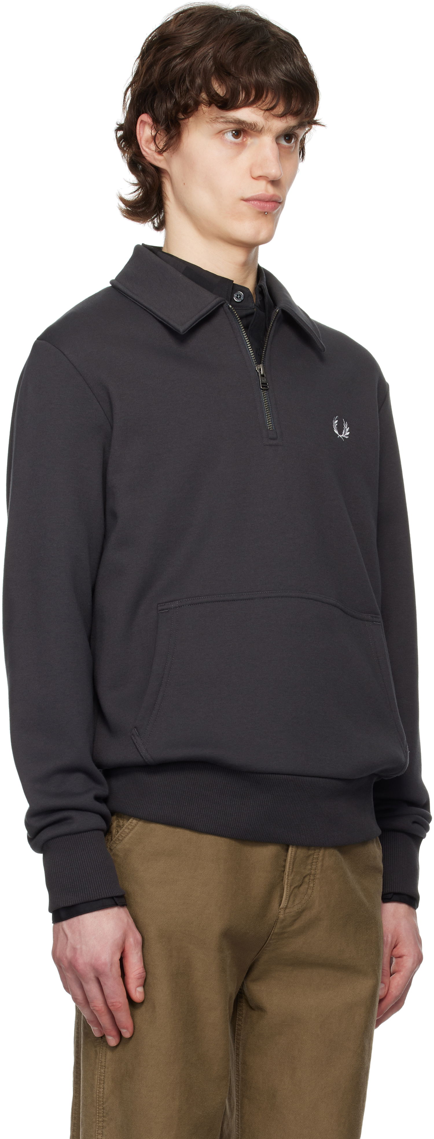 Pulover Fred Perry Fred Perry Half-Zip Fleece Sweatshirt Siva | M8637, 1