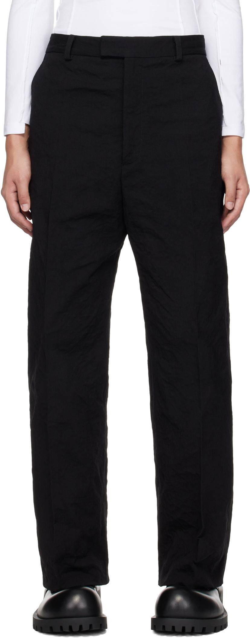 Hlače VETEMENTS Vetements Metalized Wrinkled Tailored Trousers Črna | UA66PA110B