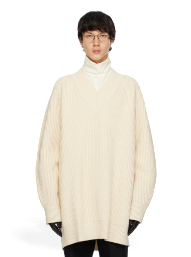 Pleteni pulover Jil Sander V-Neck Sweater Bela | J22GP0192_J14698