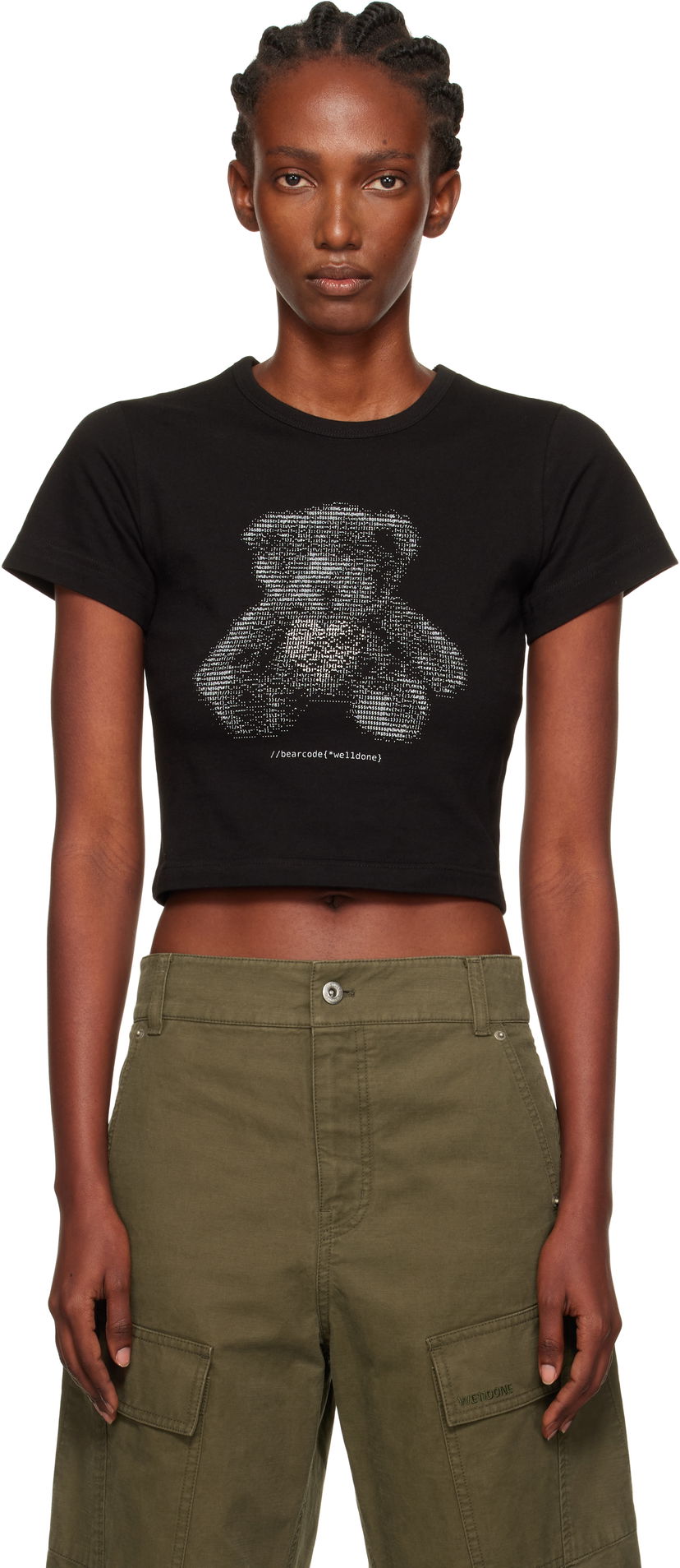 Majica We11done We11done Code Teddy Cropped T-Shirt Črna | WD-TT2-25-770-W-BK