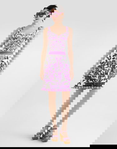 Krop-top Dolce & Gabbana Dolce & Gabbana Majolica-Print Bustier Top Lila | F7BB1TFP9AKHP5DQ, 1