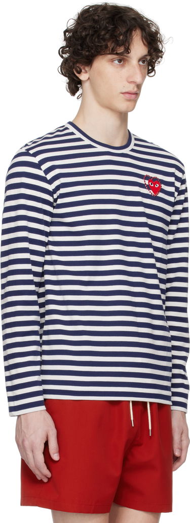 Pleteni pulover Comme des Garçons COMME des GARÇONS PLAY Striped Long Sleeve T-Shirt with Red Heart Emblem Mornarica | AX-T806-051, 4