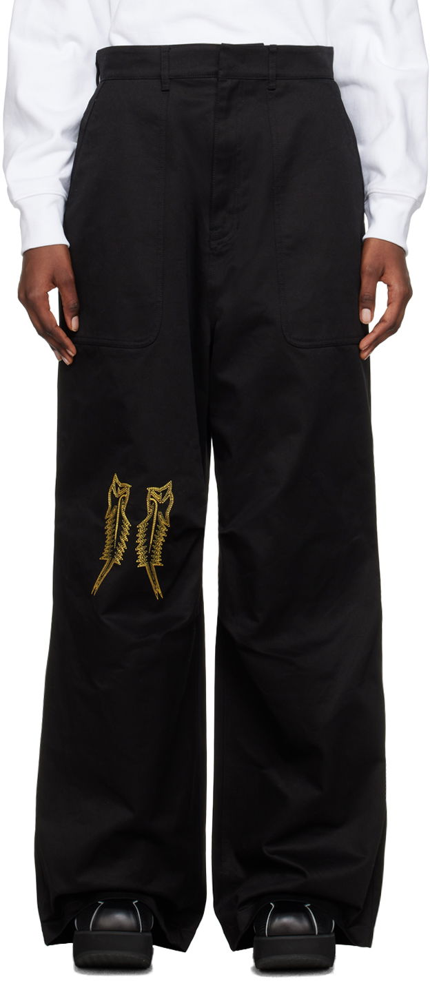 Cargo hlače We11done We11done Embroidered Wide Leg Trousers Črna | WD-PT1-23-252-M-BK