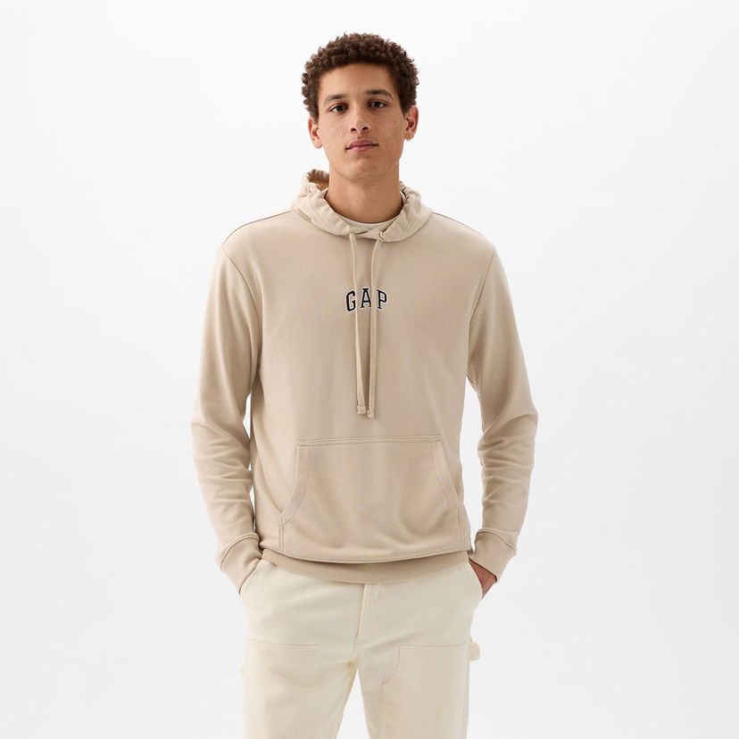 Pulover GAP French Terry Pullover Mini Logo Hoodie Bedrock 291 Bež | 868455-03