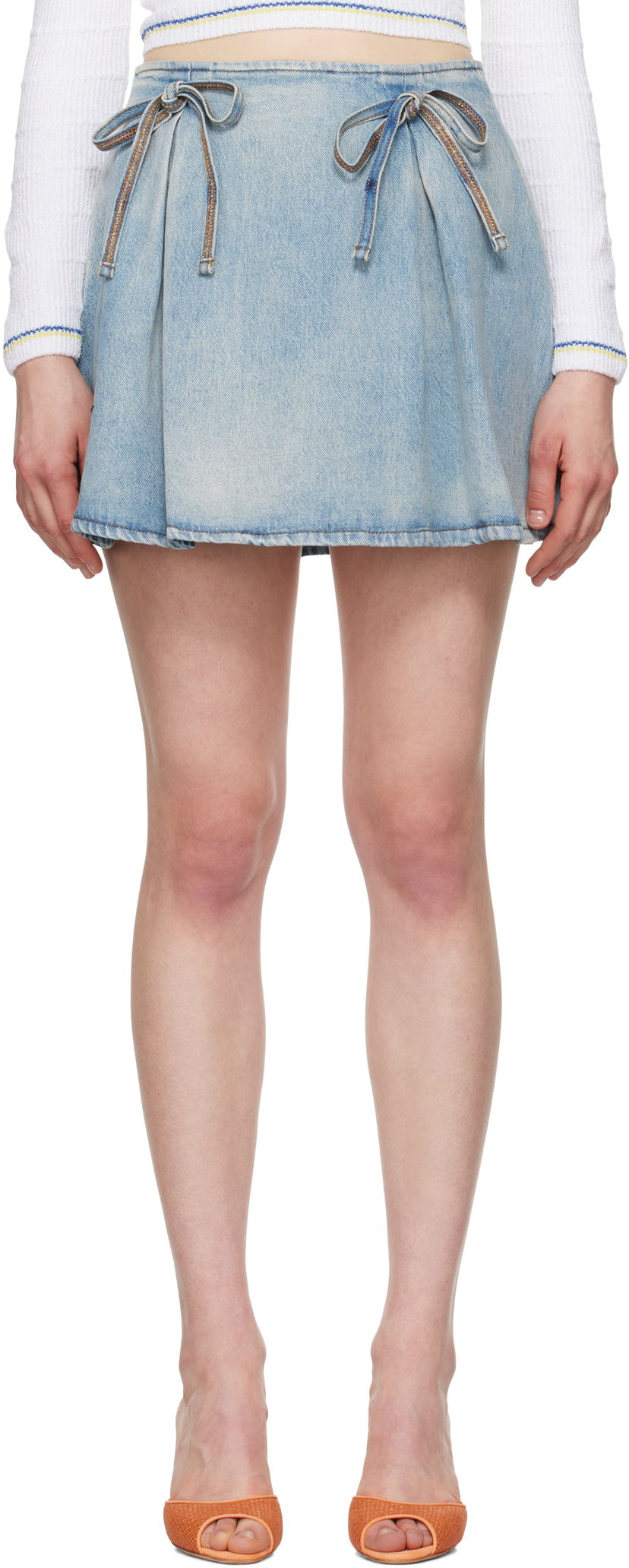 Krila MSGM MSGM Bow Accent Denim Miniskirt Modra | 3841MDD231L 257275