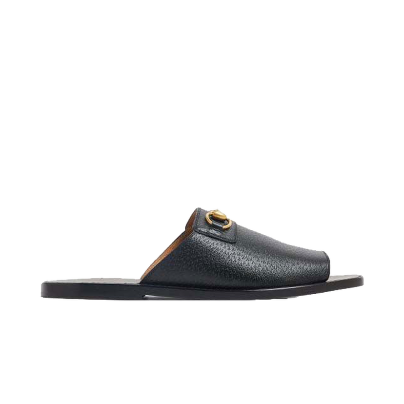 Superge in čevlji Gucci Horsebit Leather Flat Slides Black Črna | 723624 18A00 1000