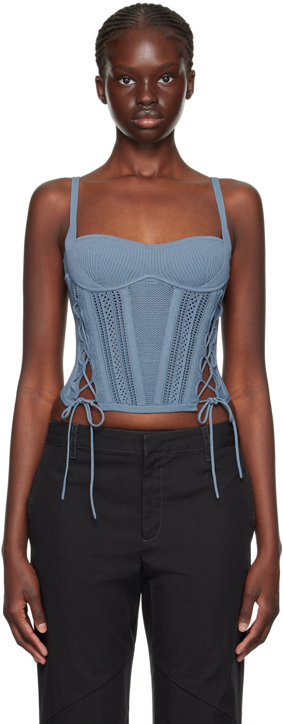 Majica brez rokavov Dion Lee Dion Lee Laced Knit Tank Top Modra | A7744F23