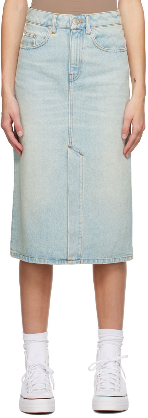 Krila AMI AMI Paris Faded Denim Midi Skirt Turkizna | FSK211.DE0002