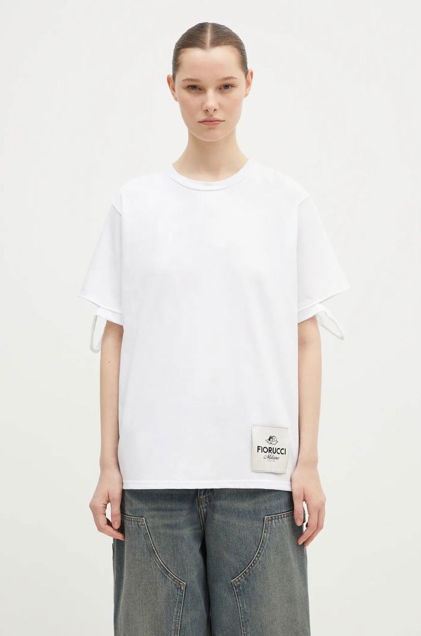 Majica Fiorucci Distressed Tie-Sleeve Graphic T-Shirt Bela | M01FMTSH101CJ01WH06