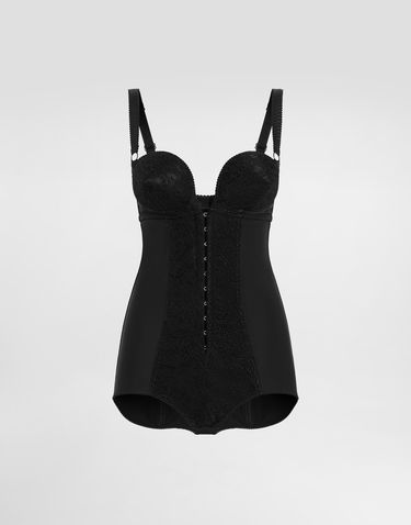 Bodi Dolce & Gabbana Dolce & Gabbana Lace Bodysuit with Deep Neckline and Conical Cups Črna | F7AR0TGDC1ON0000, 0