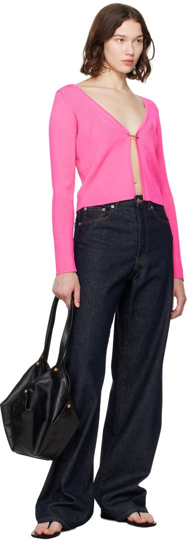 Pleteni pulover Versace Versace Safety Pin Ribbed Knit Cardigan Roza | 1020887_1A12699, 3