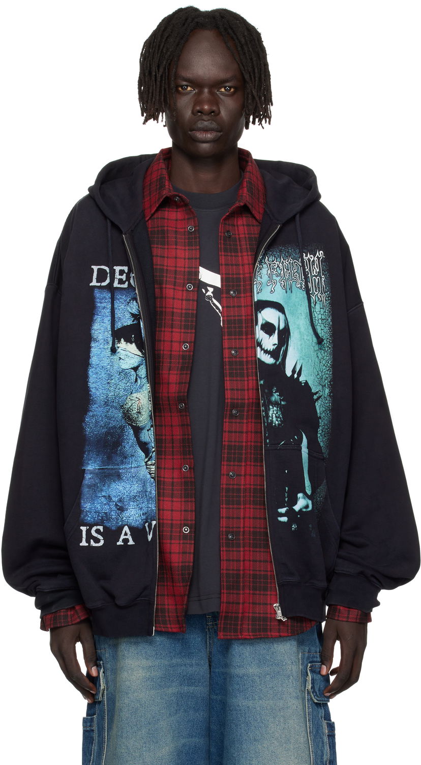 Pulover VETEMENTS Vetements Cradle of Filth Cut-Up Oversized Zip-Up Hoodie Črna | UCF76ZU950BB