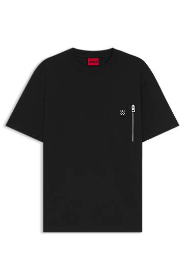 Majica BOSS HUGO Interlock Cotton T-Shirt with Zip Pocket Črna | 50542566