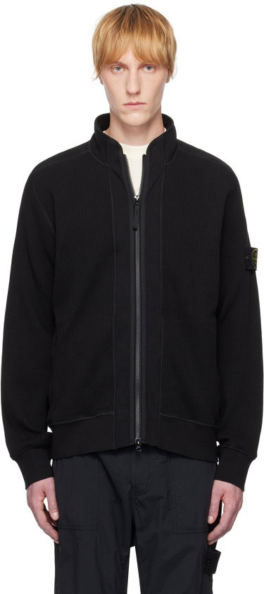 Pleteni pulover Stone Island Stone Island Waffle Fleece Sweatshirt Črna | K1S15 6100007 S0044, 0