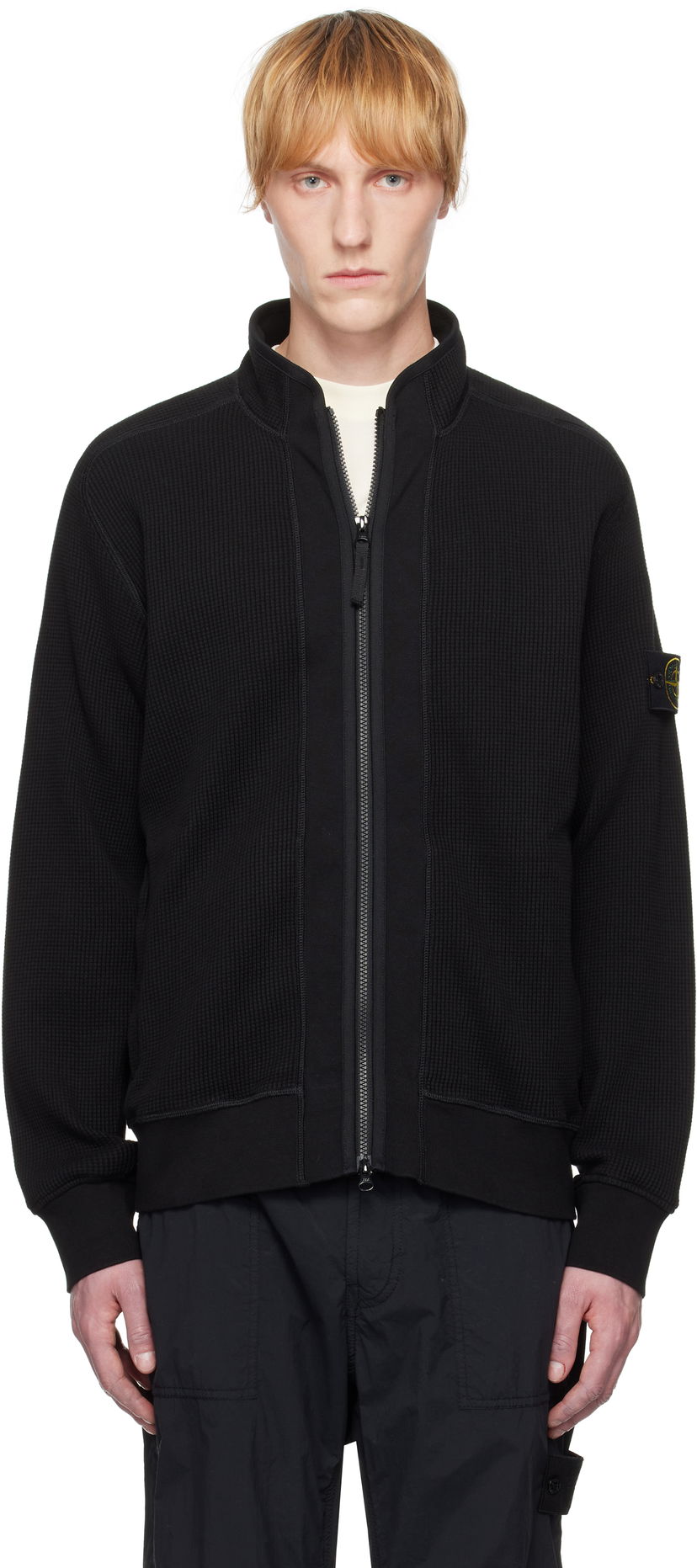 Pleteni pulover Stone Island Stone Island Waffle Fleece Sweatshirt Črna | K1S15 6100007 S0044