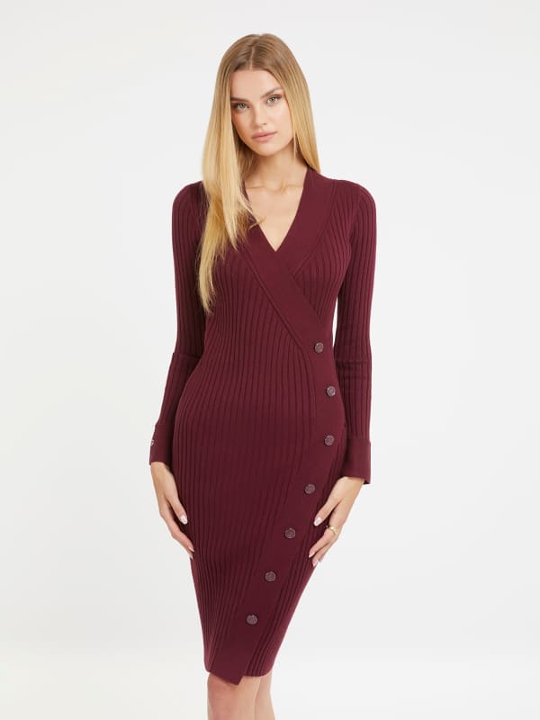 Obleke GUESS Bodycon Midi Sweater Dress Bordo | W3BK39Z2V42