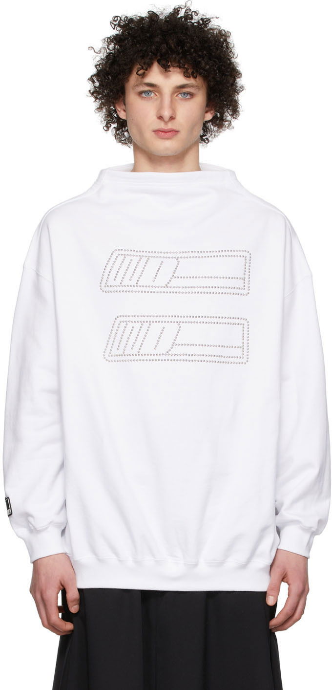 Pulover We11done Rhinestone Embroidered Sweatshirt Bela | WD-TS1-22-538-U-WH