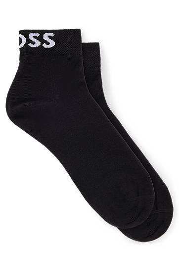Nogavice BOSS Two-Pack of Quarter-Length Socks with Contrast BOSS Logos Črna | 50502066