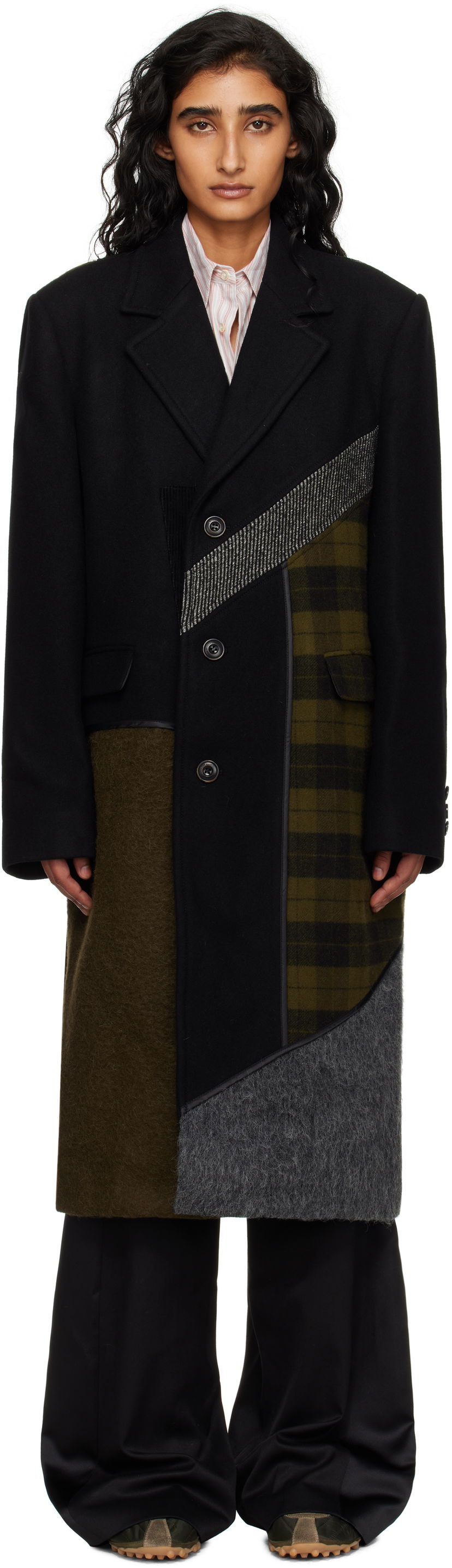 Plašči Andersson Bell Andersson Bell Patchwork Wool Coat Črna | awa709m