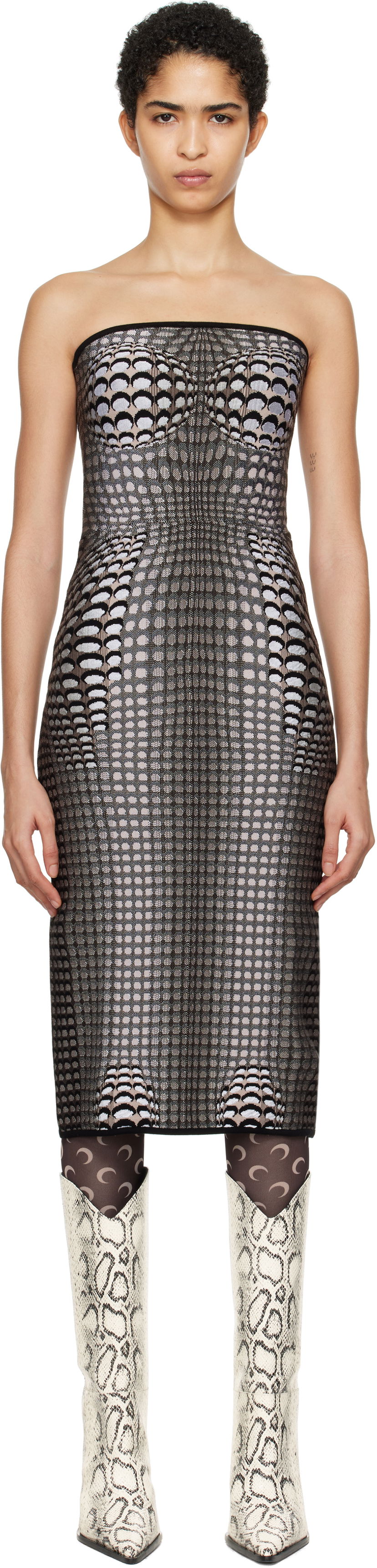 Obleke Marine Serre Moon Skin Jacquard Knit Midi Tube Dress Črna | WDR277A
