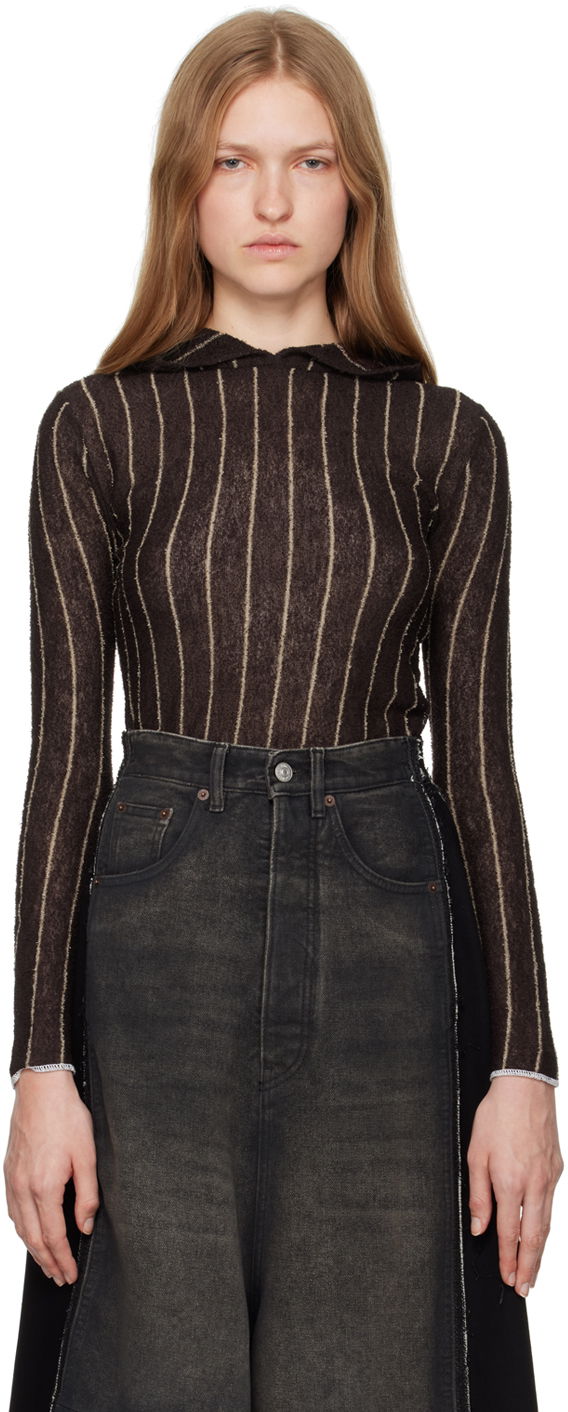 Pulover Maison Margiela Pinstripes Underpinning Hoodie Rjava | S62HA0090 M13077